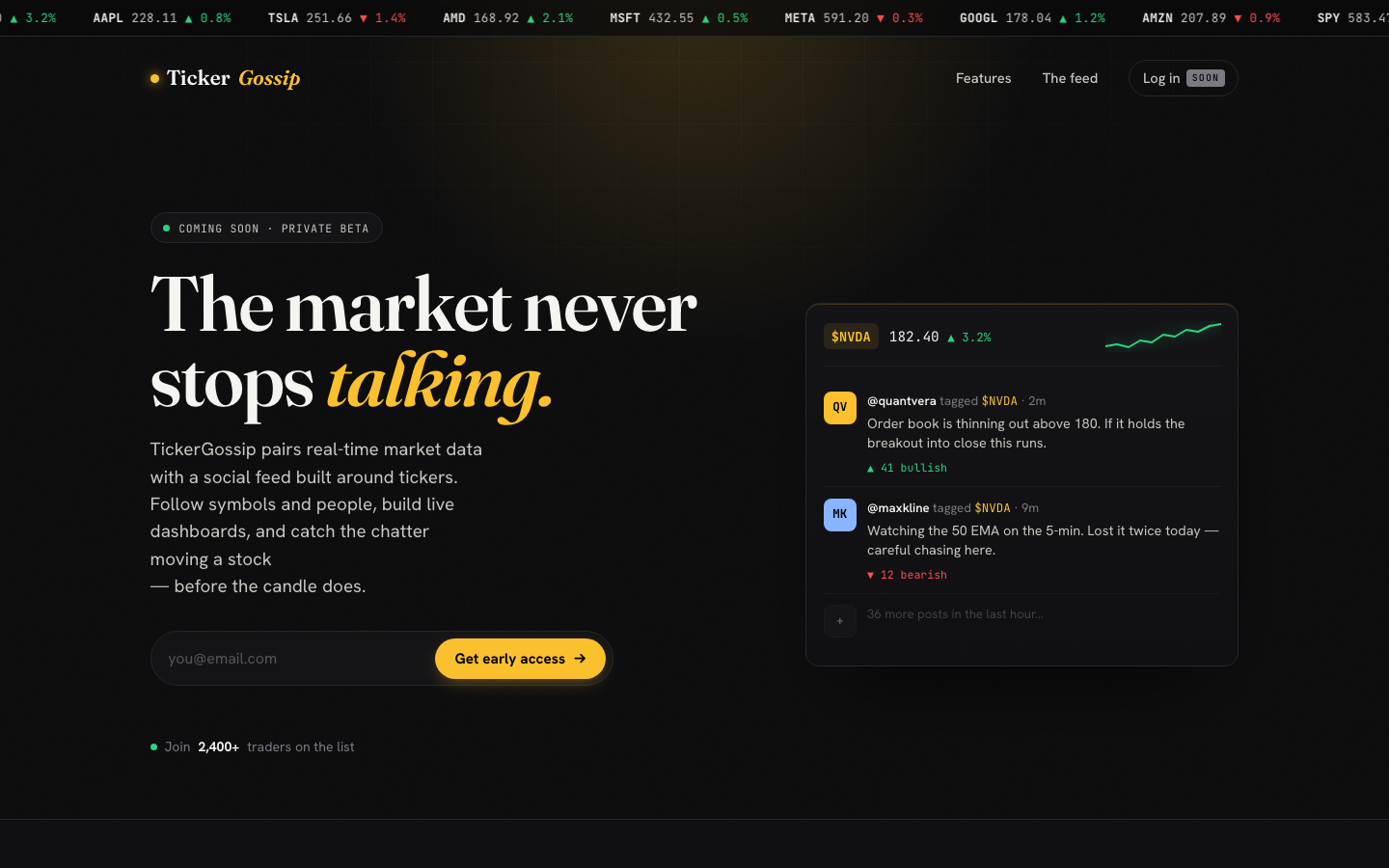TickerGossip coming soon page